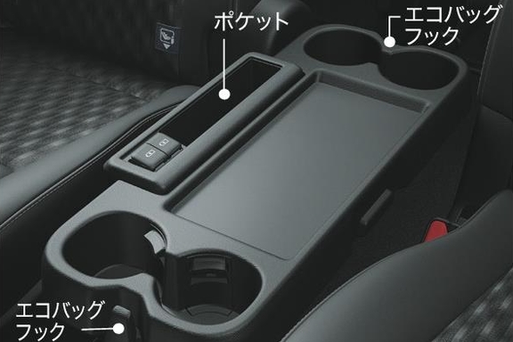 折りたたみ式大型サイドテーブル〈カップホルダー4個・ポケット・充電用USB端子2個（Type-C）・エコバッグフック2個付〉
